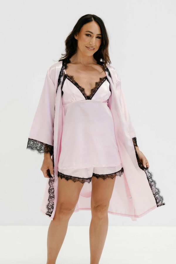 Portrait of a Pretty Brunette Wearing a Pink Nightdress